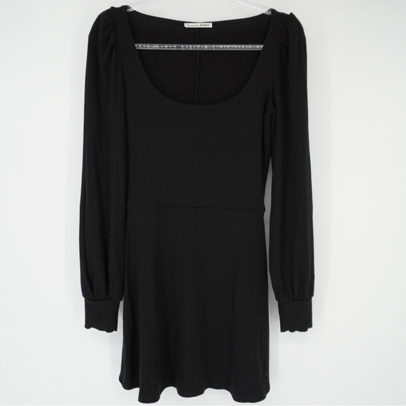 Reformation Jeans Linah Mini Fit and Flare Dress Black Puff Shoulders Small - Picture 2 of 13